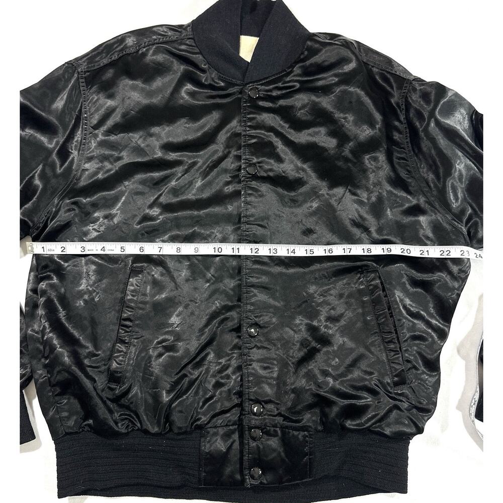Vintage CBS Satin Bomber Jacket Black Snap Front Crew Style 80s–90s TV Network - Picture 6 of 11